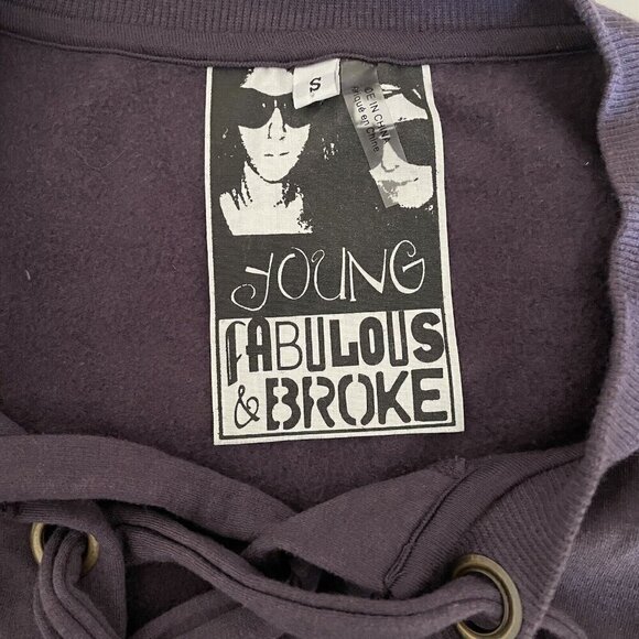 Young Fabulous & Broke Noelle Lace-Up Sweatshirt Purple/Plum Small Cozy Boho - Picture 3 of 8